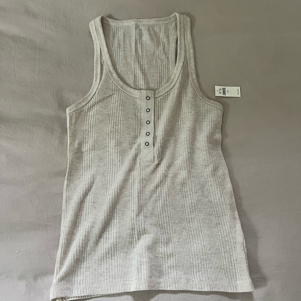 aerie Ribbed Henley Tank Top - Light Taupe